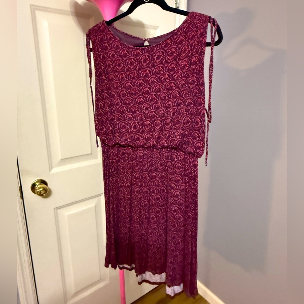 LOFT Pink Patterned Midi Dress